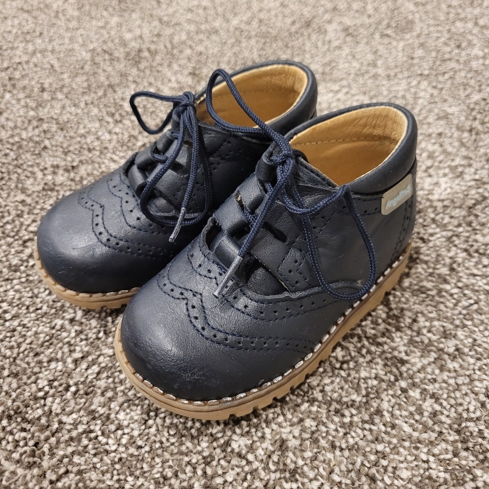 Angelitos Kids Navy Blue Leather Wingtip Oxford Dress Shoes Size 20